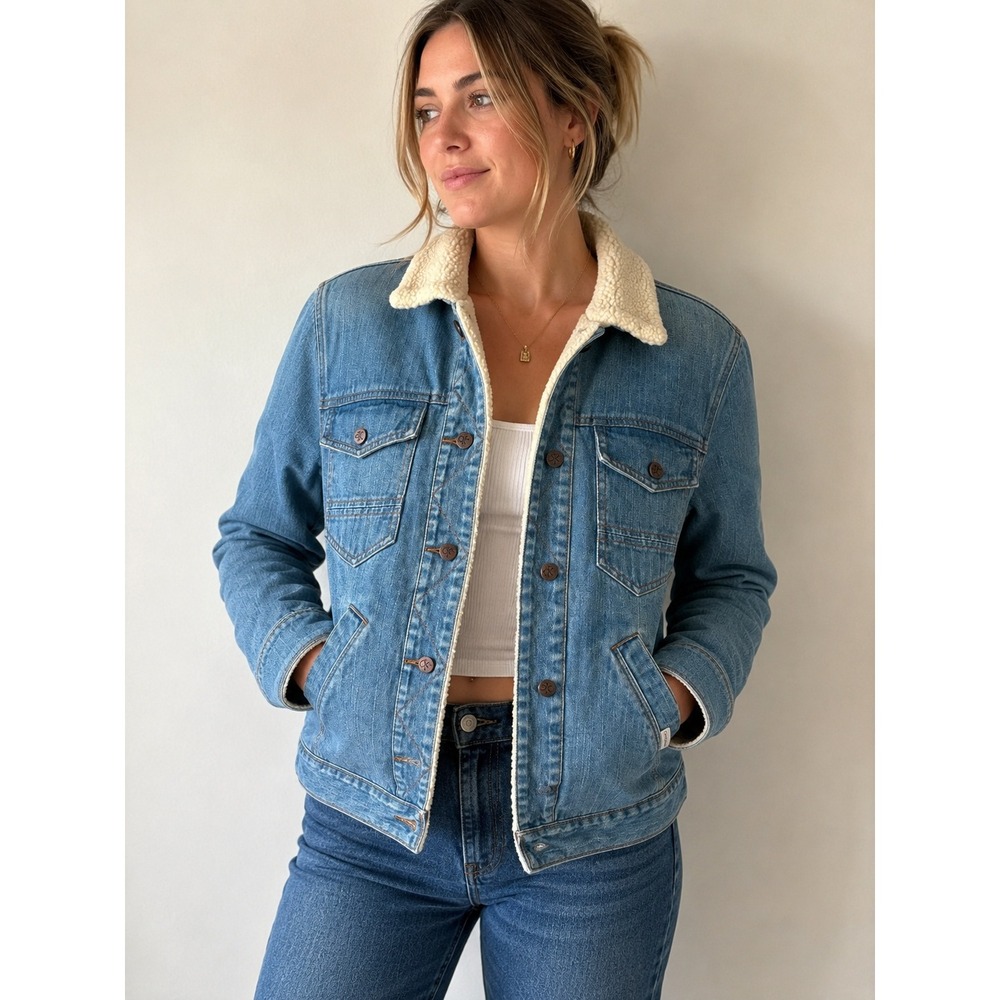 Y2K Calvin Klein Jeans Sherpa Lined Denim Trucker Jacket Blue Size L